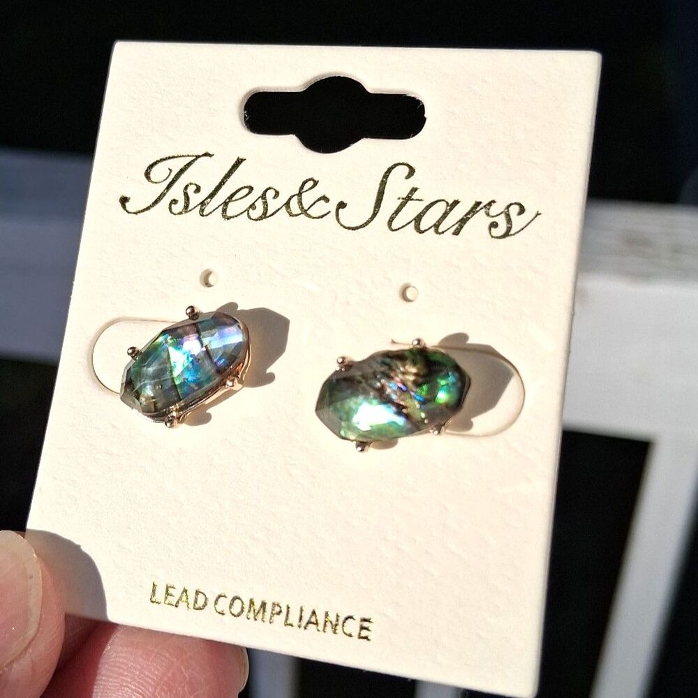 476 Earrings Isles & Stars Green Iridescent Abalone Stud Earrings NWT